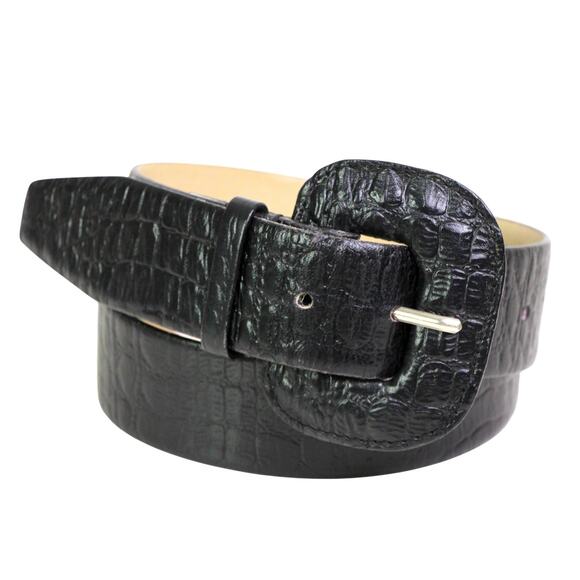 The Ritz BLACK CROCO PRINT REAL LEATHER 1 3/4"Wd DRESS CASUAL BELT Sz S/M (G48 - Picture 1 of 13